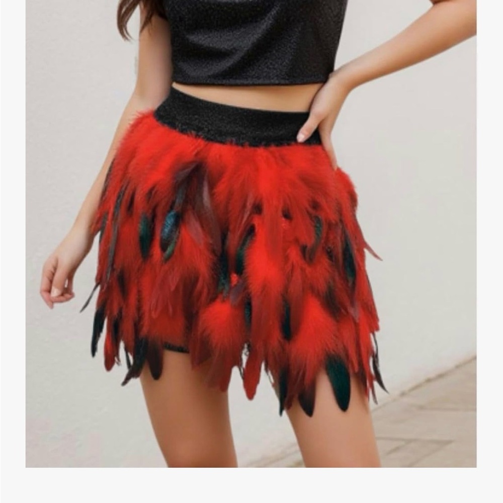 Orange & Green Faux Feathered Skirt NWT XL